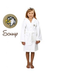Eagle Cartoon Design & Custom Name Embroidery on Kids Hooded Bathrobe